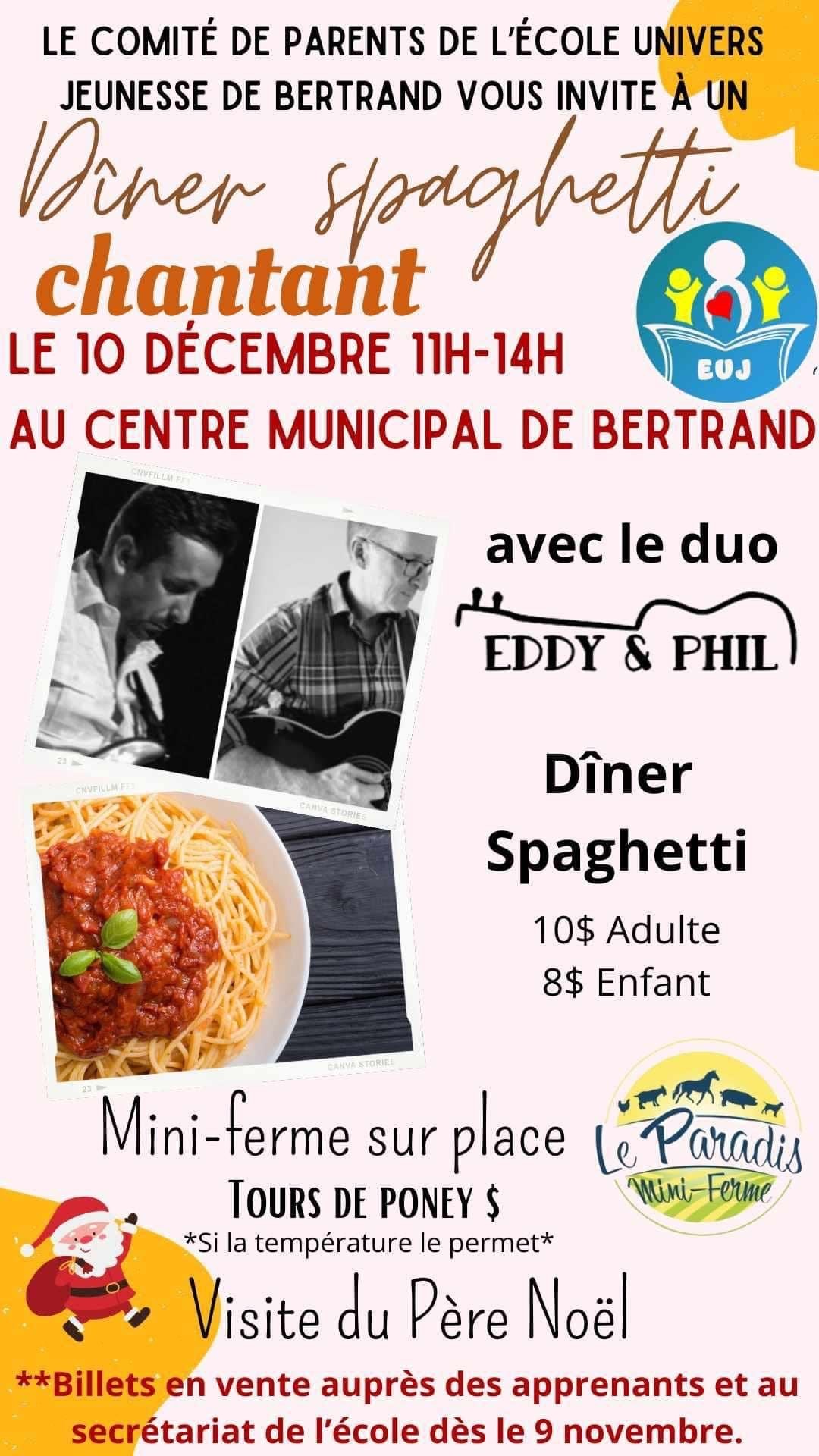 Diner spaghetti chantant Bertrand 10 dec 2023